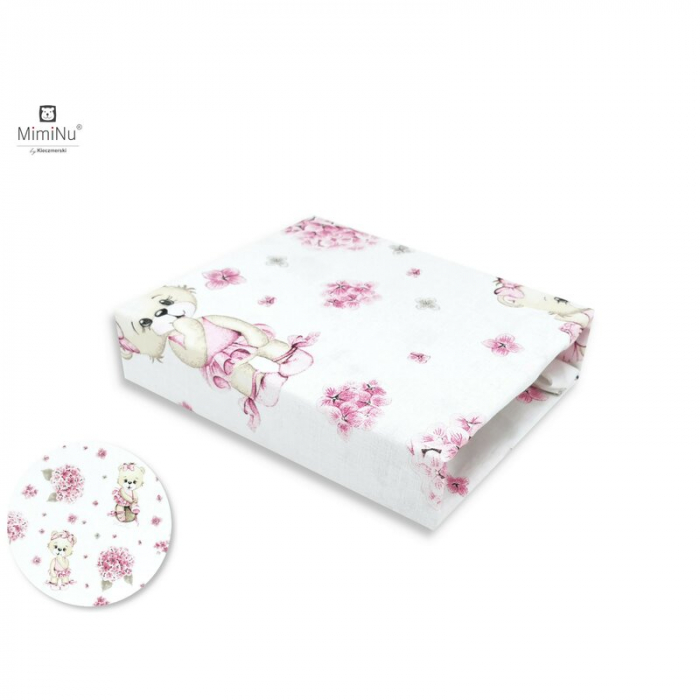 Cearceaf cu elastic, MimiNu, Pentru patut 120X60 cm, Din bumbac certificat Oeko Tex Standard 100, Design, Pink Ballerina [3]