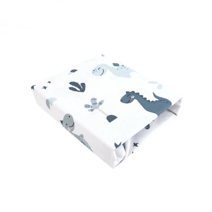Cearceaf cu elastic, MimiNu, Pentru patut 120X60 cm, Din bumbac certificat Oeko Tex Standard 100, Dino Granat [1]
