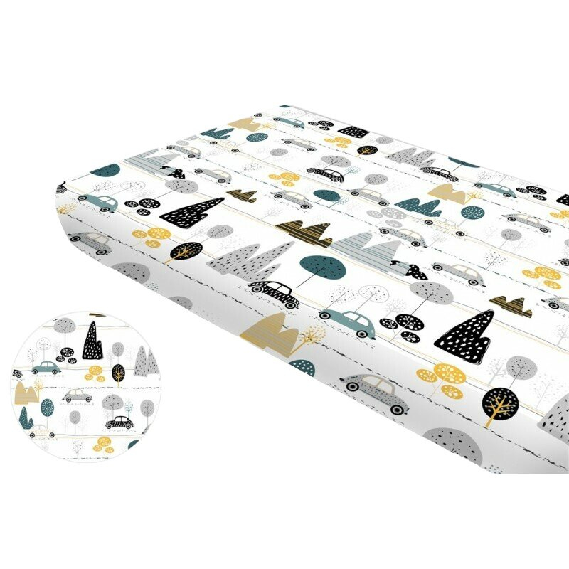 Cearceaf cu elastic, MimiNu, Pentru patut 140X70 cm, Din bumbac certificat Oeko Tex Standard 100, Childrens Journey Grey [6]