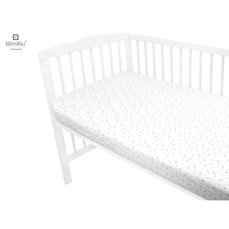 Cearceaf cu elastic, MimiNu, Pentru patut 140X70 cm, Din bumbac certificat Oeko Tex Standard 100, Mini Gray Stars [3]