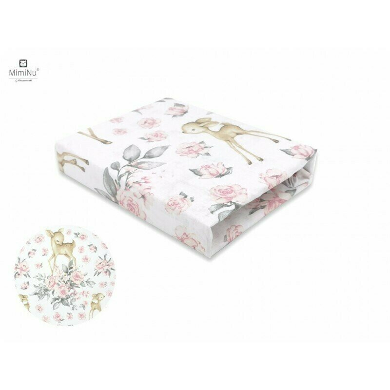 Cearceaf cu elastic, MimiNu, Pentru patut co-sleeper, Luna, Dimensiune 84.5 x 50.5 cm, Din bumbac certificat Oeko Tex Standard 100, Sweet Deer Pink [3]