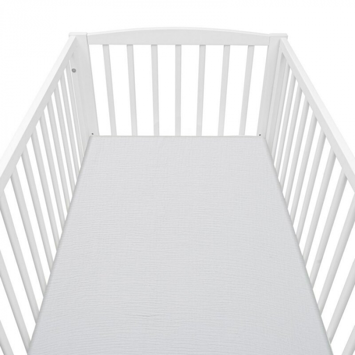 Cearceaf cu elastic, New Baby, Din muselina, Pentru patut 120x60 cm, Din bumbac, 90x150 cm, Certificat Oeko Tex Standard 100, Grey [4]