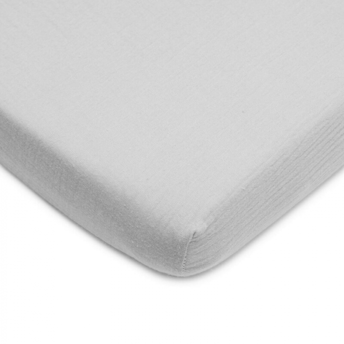 Cearceaf cu elastic, New Baby, Din muselina, Pentru patut 120x60 cm, Din bumbac, 90x150 cm, Certificat Oeko Tex Standard 100, Grey [1]