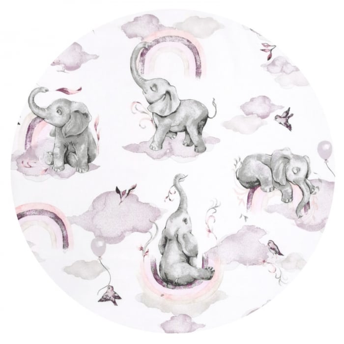 Cearceaf cu elastic, Qmini, Pentru patut 120x60 cm, Din bumbac certificat Oeko Tex Standard 100, Elephants on Rainbow Pink [4]