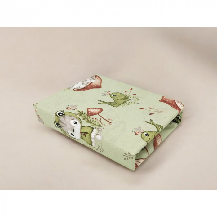 Cearceaf cu elastic, Qmini, Pentru patut 120X60 cm, Din bumbac certificat Oeko Tex Standard 100, Frogs [2]