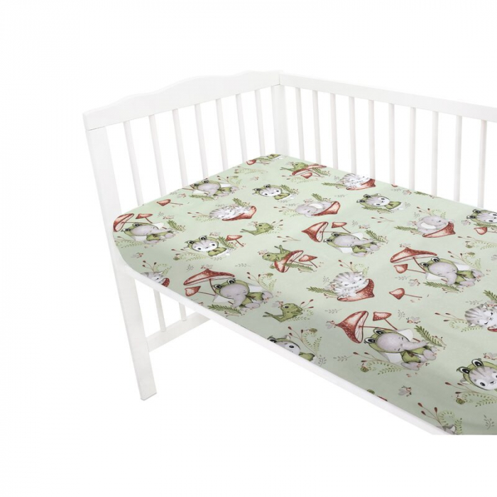 Cearceaf cu elastic, Qmini, Pentru patut 120X60 cm, Din bumbac certificat Oeko Tex Standard 100, Frogs [3]