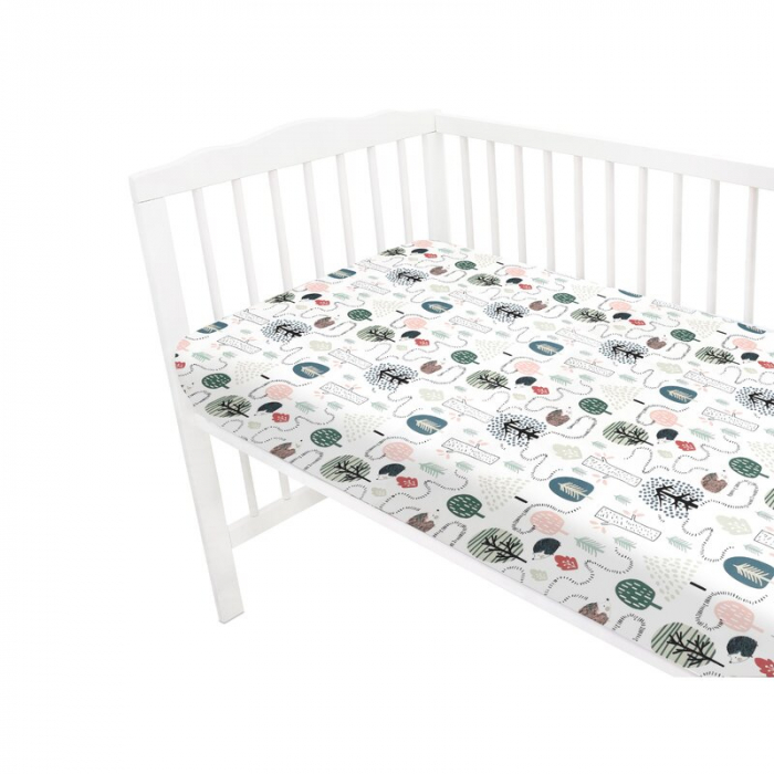 Cearceaf cu elastic, Qmini, Pentru patut 140X70 cm, Din bumbac certificat Oeko Tex Standard 100, Hedgehog [3]