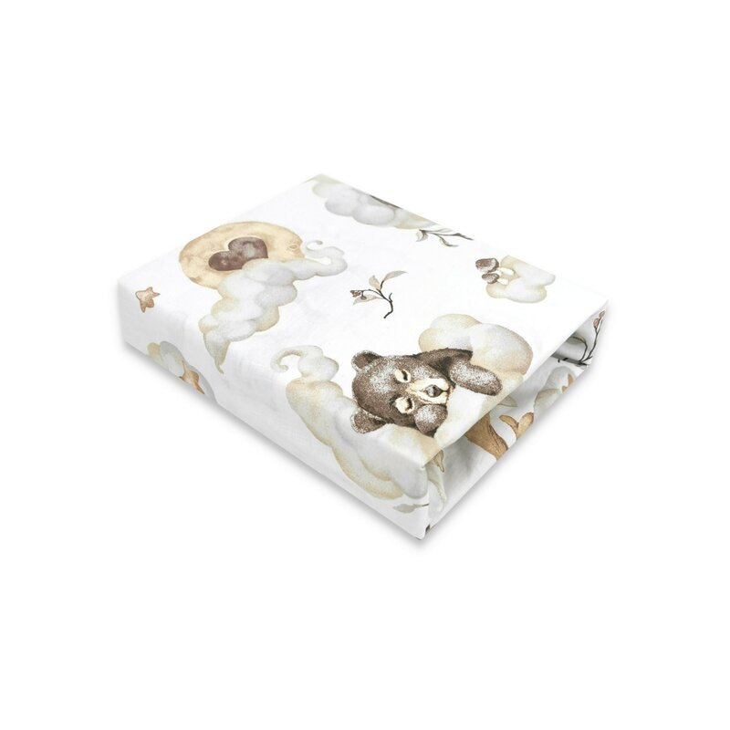 Cearceaf cu elastic, Qmini, Pentru patut co-sleeper, Aurora, Dimensiune 76 x 43 cm, Din bumbac certificat Oeko Tex Standard 100, Teddy Bear and Friends Beige [1]