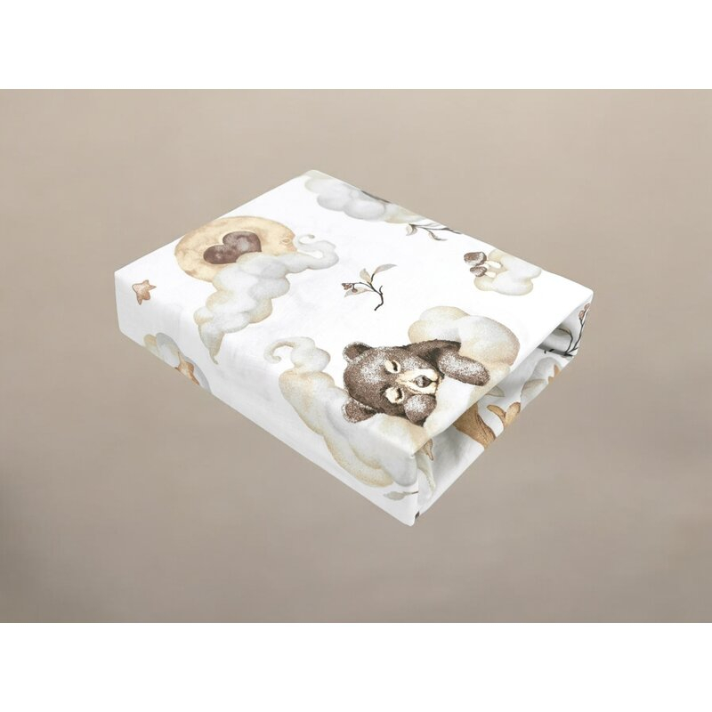 Cearceaf cu elastic, Qmini, Pentru patut co-sleeper, Aurora, Dimensiune 76 x 43 cm, Din bumbac certificat Oeko Tex Standard 100, Teddy Bear and Friends Beige [2]