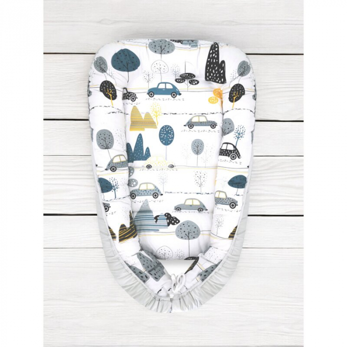 Cosulet bebelus, MimiNu, Pentru dormit, Baby Cocoon 75x55 cm, Husa 100% bumbac, Din bumbac certificat Oeko Tex Standard 100, Childrens Journey Grey [2]