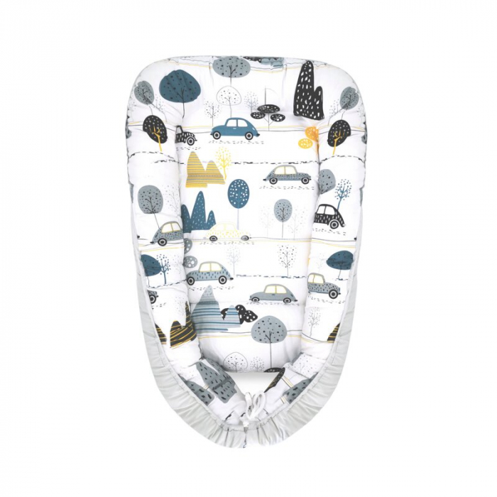 Cosulet bebelus, MimiNu, Pentru dormit, Baby Cocoon 75x55 cm, Husa 100% bumbac, Din bumbac certificat Oeko Tex Standard 100, Childrens Journey Grey [1]
