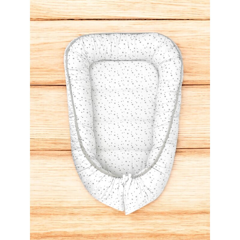 Cosulet bebelus, MimiNu, Pentru dormit, Baby Cocoon 75x55 cm, Husa 100% bumbac, Din bumbac certificat Oeko Tex Standard 100, Mini Gray Stars [2]