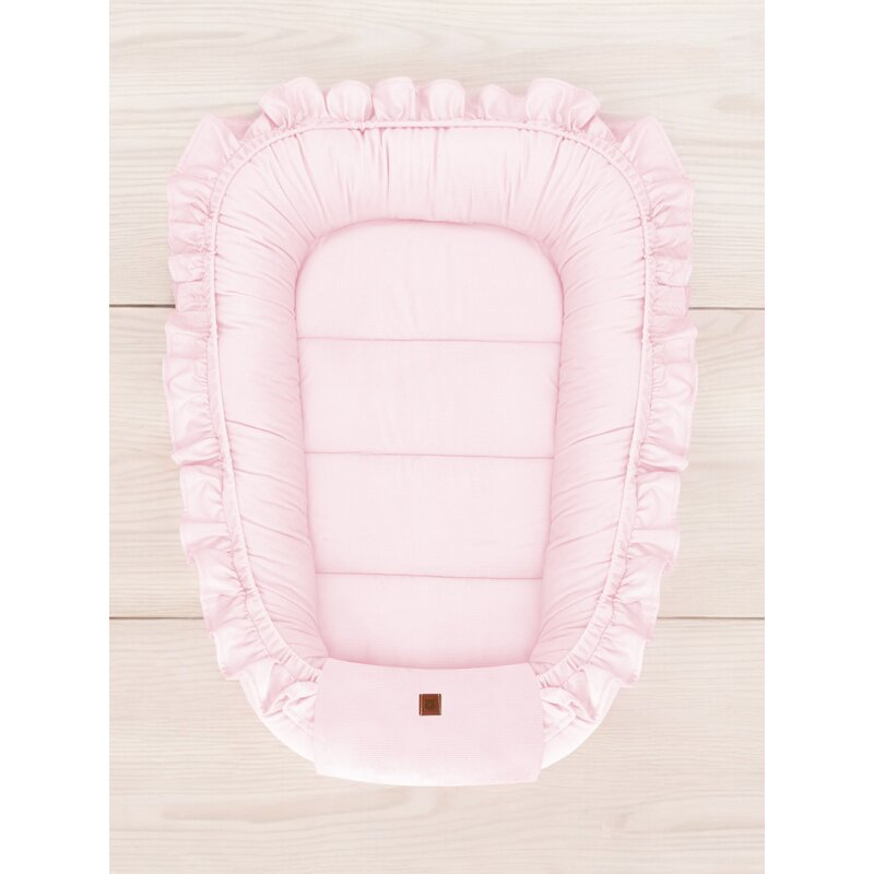 Cosulet bebelus, MimiNu, Pentru dormit, Baby Nest 55 x 75 cm, Cu Volanase, Din catifea, Pink [2]