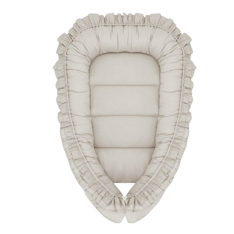 Cosulet bebelus, MimiNu, Pentru dormit, Baby Nest 55 x 75 cm, Cu Volanase, Husa 100% bumbac, Din bumbac certificat Oeko Tex Standard 100, Colectia Royal, Beige [1]