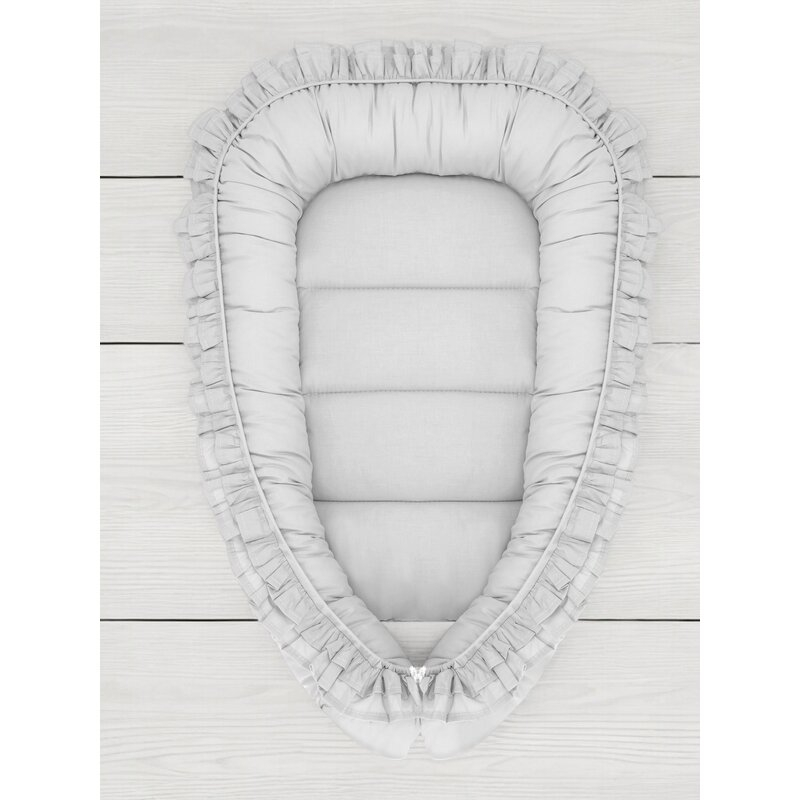 Cosulet bebelus, MimiNu, Pentru dormit, Baby Nest 55 x 75 cm, Cu Volanase, Husa 100% bumbac, Din bumbac certificat Oeko Tex Standard 100, Colectia Royal, Grey [2]