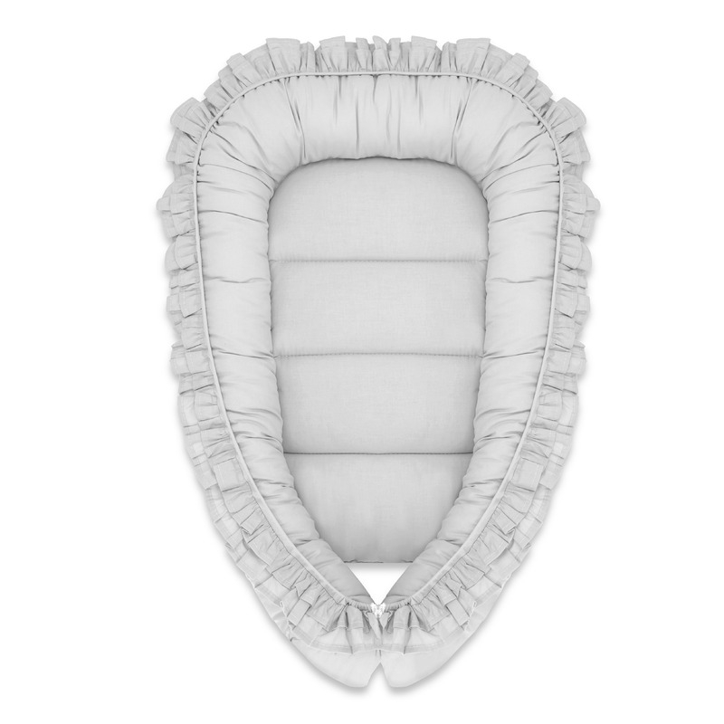 Cosulet bebelus, MimiNu, Pentru dormit, Baby Nest 55 x 75 cm, Cu Volanase, Husa 100% bumbac, Din bumbac certificat Oeko Tex Standard 100, Colectia Royal, Grey [1]