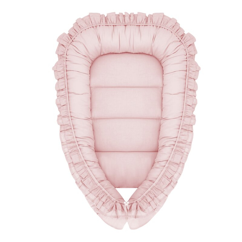 Cosulet bebelus, MimiNu, Pentru dormit, Baby Nest 55 x 75 cm, Cu Volanase, Husa 100% bumbac, Din bumbac certificat Oeko Tex Standard 100, Colectia Royal, Powder Pink [1]
