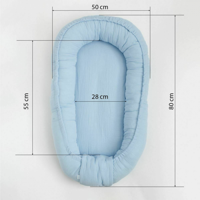 Cosulet bebelus, New Baby, Pentru dormit, Baby Nest 80 x 50 cm, Din muselina, Din materiale certificate Oeko Tex Standard 100, Green [7]