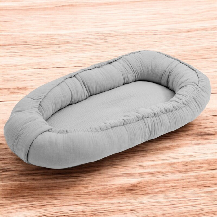 Cosulet bebelus, New Baby, Pentru dormit, Baby Nest 80 x 50 cm, Din muselina, Din materiale certificate Oeko Tex Standard 100, Light Grey [2]