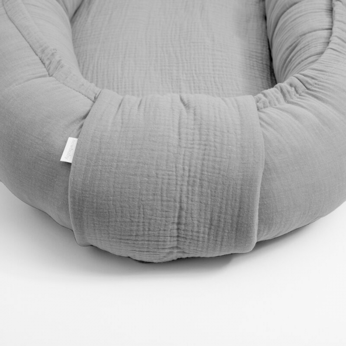 Cosulet bebelus, New Baby, Pentru dormit, Baby Nest 80 x 50 cm, Din muselina, Din materiale certificate Oeko Tex Standard 100, Light Grey [4]