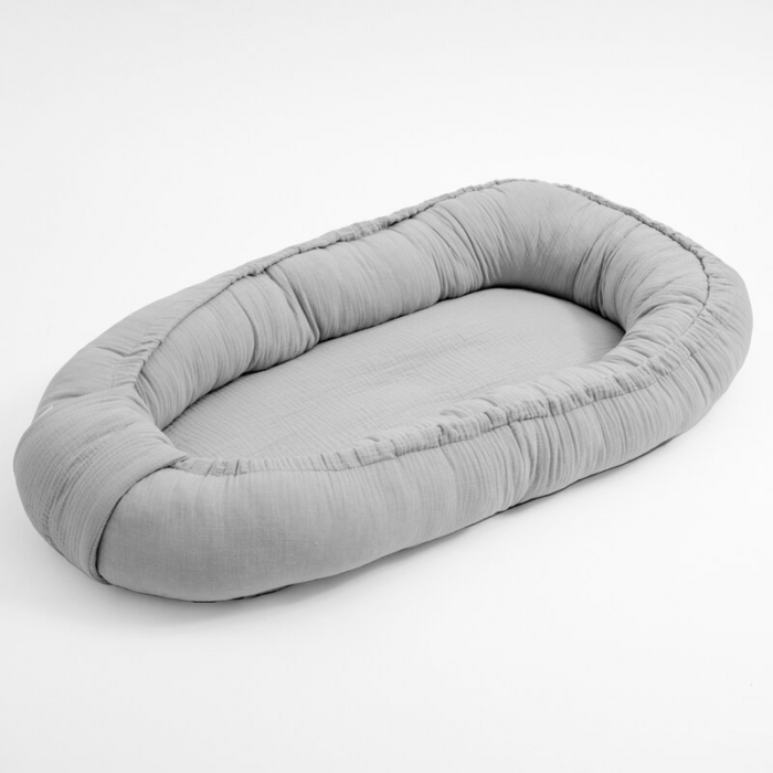 Cosulet bebelus, New Baby, Pentru dormit, Baby Nest 80 x 50 cm, Din muselina, Din materiale certificate Oeko Tex Standard 100, Light Grey [1]
