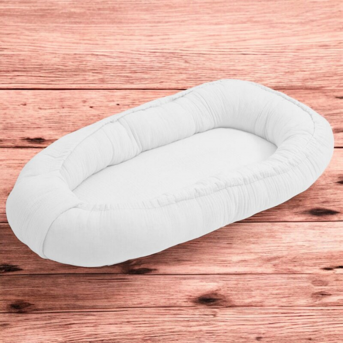 Cosulet bebelus, New Baby, Pentru dormit, Baby Nest 80 x 50 cm, Din muselina, Din materiale certificate Oeko Tex Standard 100, White [2]