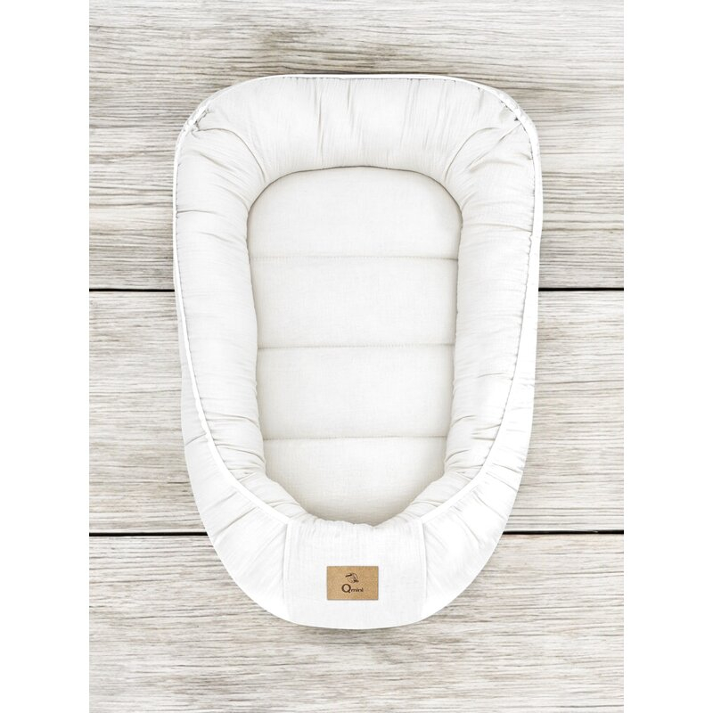 Cosulet bebelus, Qmini, Pentru dormit, Baby Nest 55 x 75 cm, Husa 100% muselina dubla, Material certificat Oeko Tex Standard 100, Cream [2]