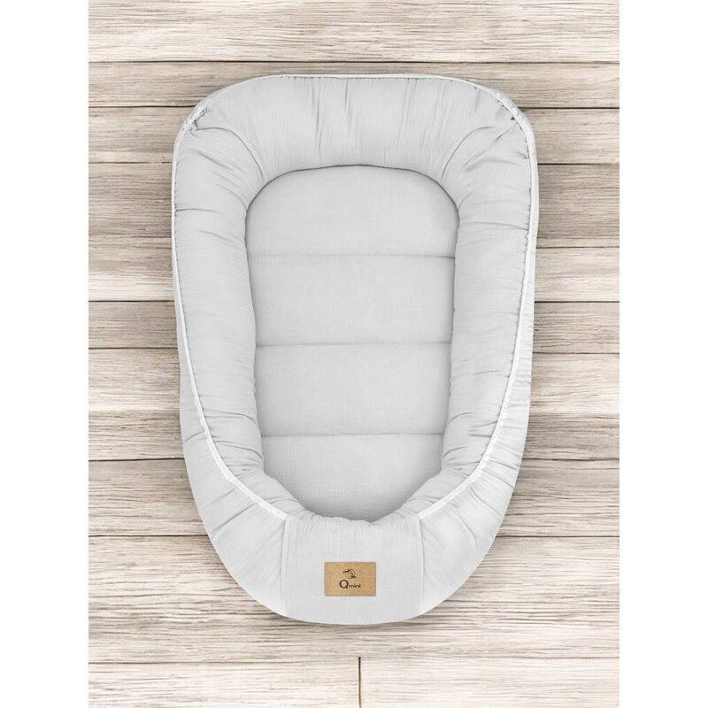 Cosulet bebelus, Qmini, Pentru dormit, Baby Nest 55 x 75 cm, Husa 100% muselina dubla, Material certificat Oeko Tex Standard 100, Gray [2]