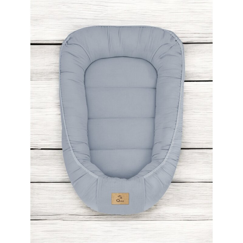 Cosulet bebelus, Qmini, Pentru dormit, Baby Nest 55 x 75 cm, Husa 100% muselina dubla, Material certificat Oeko Tex Standard 100, Jeans [2]
