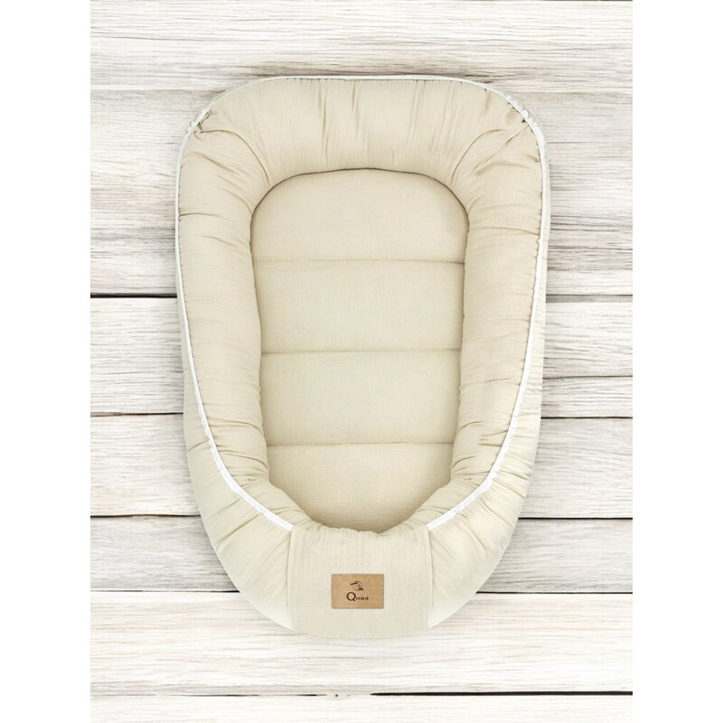 Cosulet bebelus, Qmini, Pentru dormit, Baby Nest 55 x 75 cm, Husa 100% muselina dubla, Material certificat Oeko Tex Standard 100, Warm beige [2]