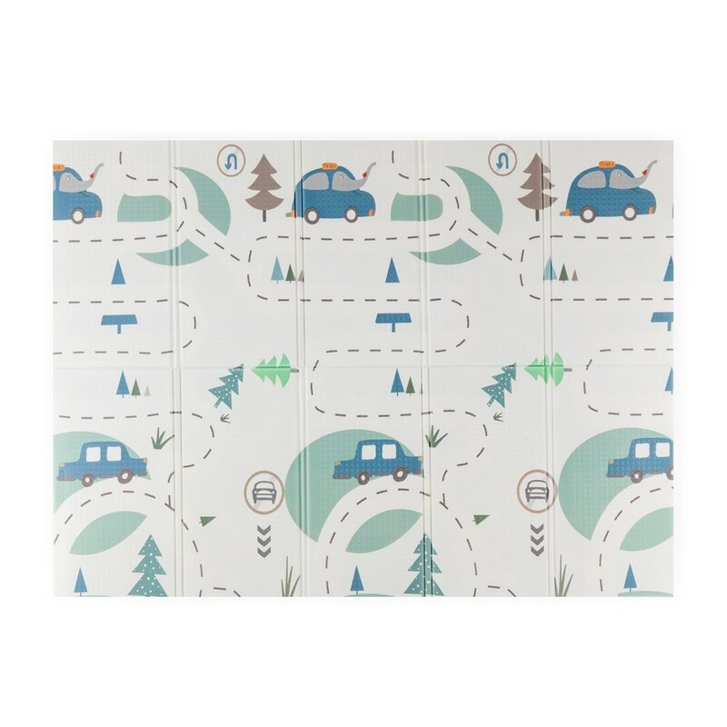 Covoras de joaca, Petite&Mars, Reversibil, Include geanta pentru transport, Pliabil si impermeabil, Non-toxic, 197 x 147 x 1 cm, Campy Cars, 0 luni+, Multicolor [2]