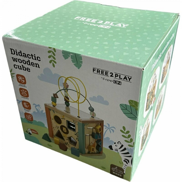 Cub mare de activitati, Free2Play, Safari, Pentru copii, Din lemn, Cu sortator de forme, Abac si alte activitati, Conform cu standardele europene EN71-1;2018, EN71-2:2020, EN71-3:2021 [6]