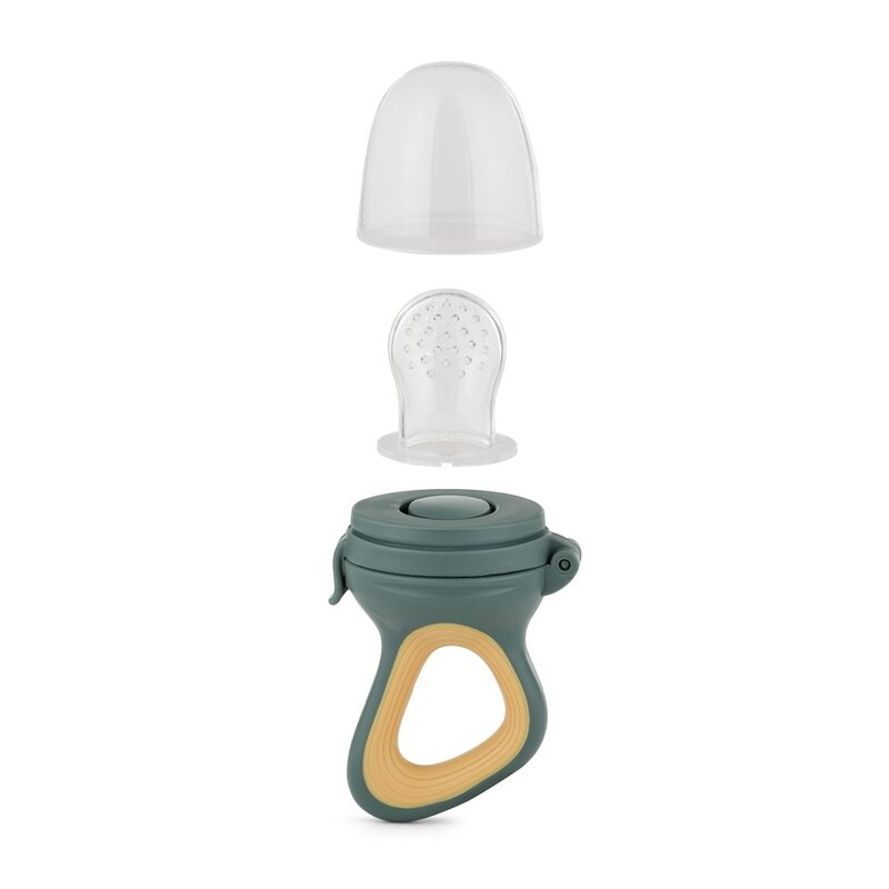 Dispozitiv de hranire, Petite&Mars, Pentru fructe si legume, Include capac de protectie, 6+ luni, Verde/Ocru [4]