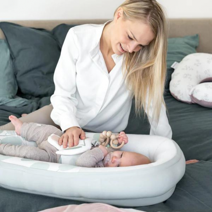 Doomoo - Baby Nest din bumbac organic Cocoon Leaves Aqua Green [2]