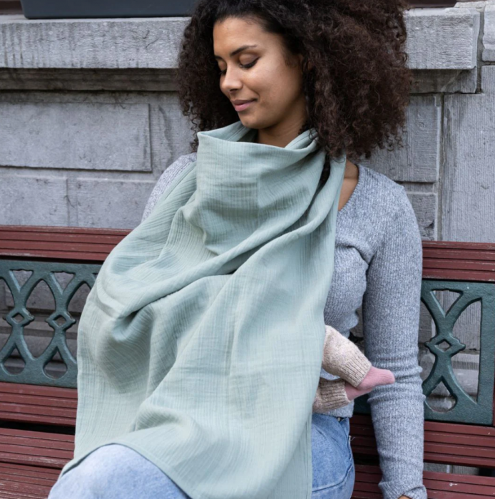 Doomoo - Esarfa pentru alaptat multifunctionala din bumbac organic Mom’n Play Green [10]