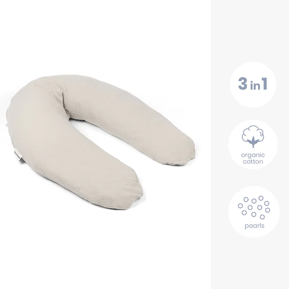 Doomoo - Perna mare 3 in 1 Comfy Big Tetra Almond din bumbac organic: perna gravide, suport pentru hranire, suport pentru bebe [5]