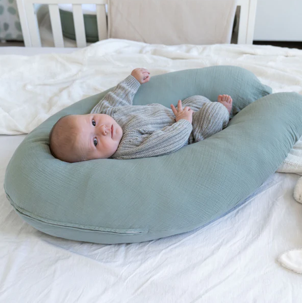 Doomoo - Perna mare 3 in 1 Comfy Big Tetra Green din bumbac organic: perna gravide, suport pentru hranire, suport pentru bebe [4]