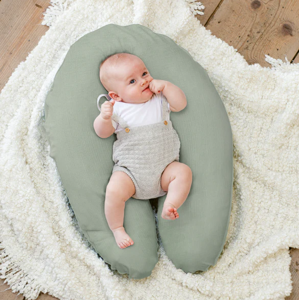 Doomoo - Perna mare 3 in 1 Comfy Big Tetra Green din bumbac organic: perna gravide, suport pentru hranire, suport pentru bebe [2]