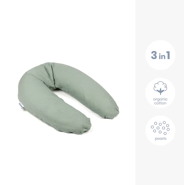 Doomoo - Perna mare 3 in 1 Comfy Big Tetra Green din bumbac organic: perna gravide, suport pentru hranire, suport pentru bebe [7]