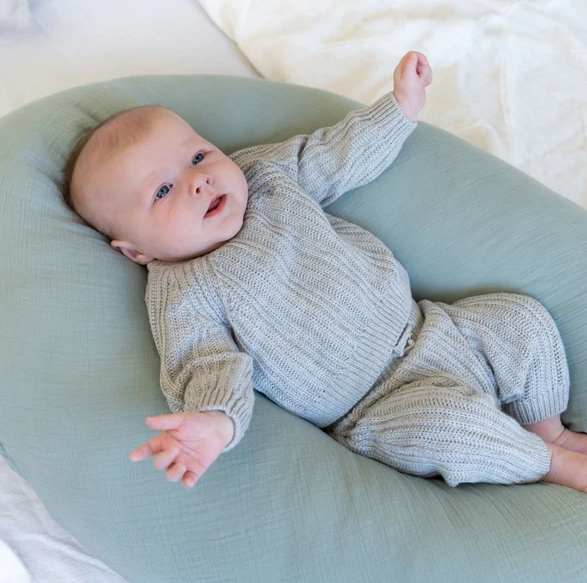 Doomoo - Perna mare 3 in 1 Comfy Big Tetra Green din bumbac organic: perna gravide, suport pentru hranire, suport pentru bebe [3]