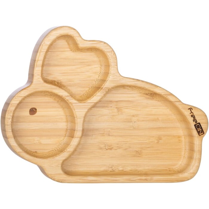 Farfurie compartimentata, FreeON, Din bambus, Cu ventuza, Conform cu standardul european de securitate EN 14372:2004, Bunny [1]