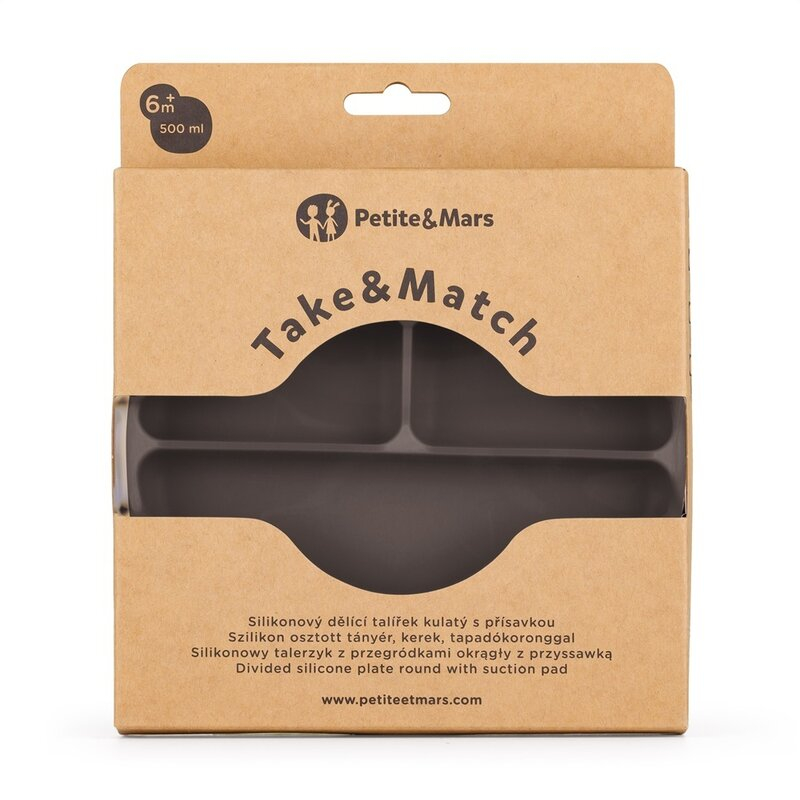 Farfurie compartimentata, Petite&Mars, Take&Match, Din silicon, Rotunda, Cu ventuza si 3 compartimente, Adecvata pentru masina de spalat vase si microunde, Nu absoarbe mirosuri, Fara BPA, 500 ml, 6 lu [8]