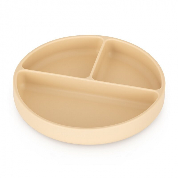 Farfurie compartimentata, Petite&Mars, Take&Match, Rotunda, Cu ventuza si 3 compartimente, Silicon, Fara BPA, 500 ml, 6 luni+, Bej [1]