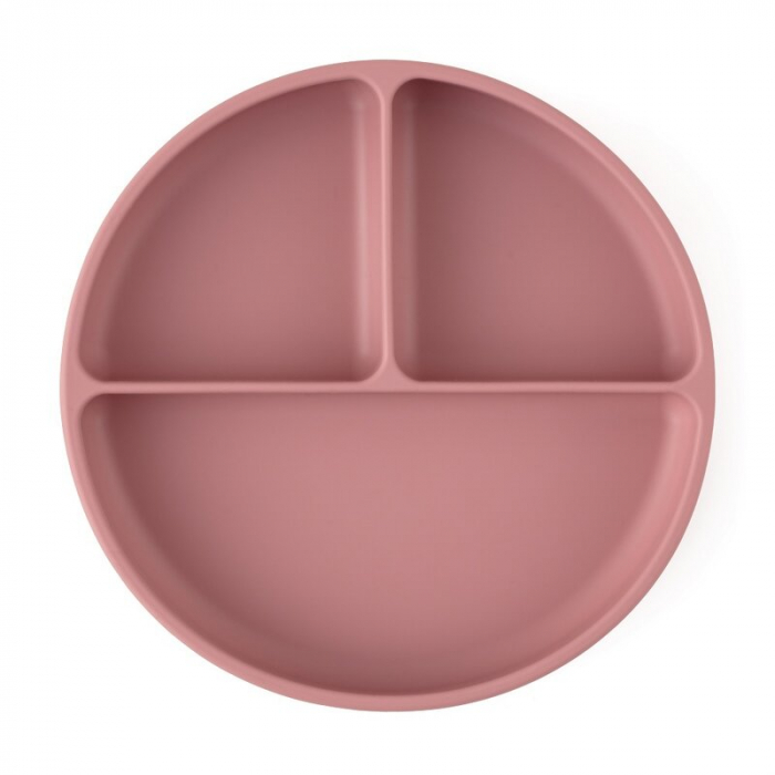 Farfurie compartimentata, Petite&Mars, Take&Match, Rotunda, Cu ventuza si 3 compartimente, Silicon, Fara BPA, 500 ml, 6 luni+, Roz [2]