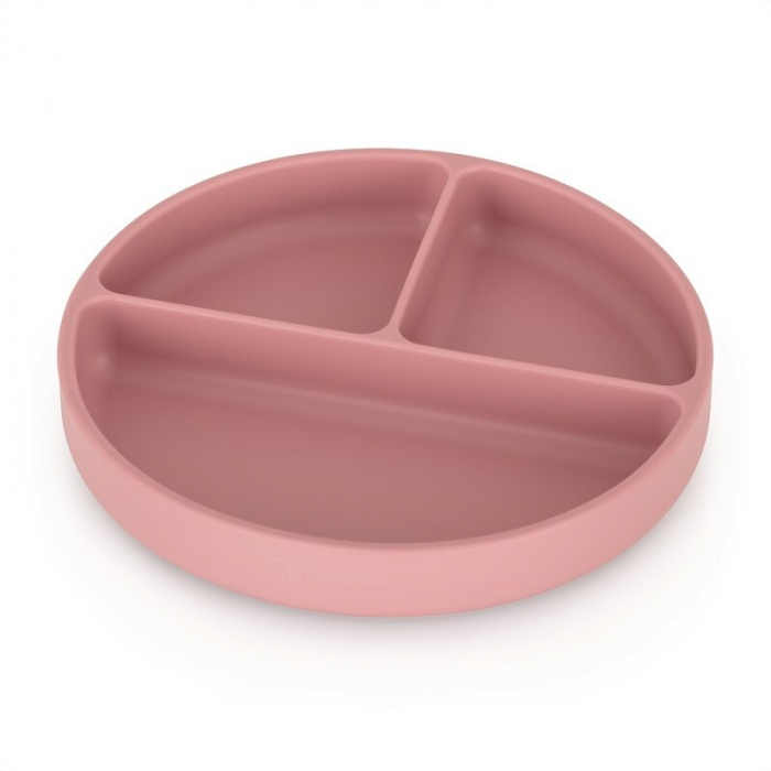 Farfurie compartimentata, Petite&Mars, Take&Match, Rotunda, Cu ventuza si 3 compartimente, Silicon, Fara BPA, 500 ml, 6 luni+, Roz [1]
