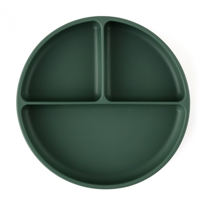 Farfurie compartimentata, Petite&Mars, Take&Match, Rotunda, Cu ventuza si 3 compartimente, Silicon, Fara BPA, 500 ml, 6 luni+, Verde [2]
