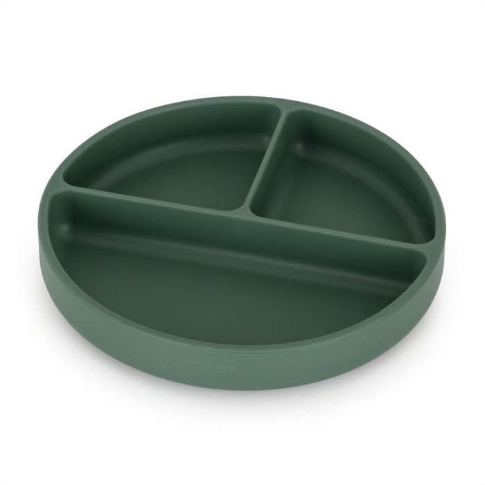 Farfurie compartimentata, Petite&Mars, Take&Match, Rotunda, Cu ventuza si 3 compartimente, Silicon, Fara BPA, 500 ml, 6 luni+, Verde [1]