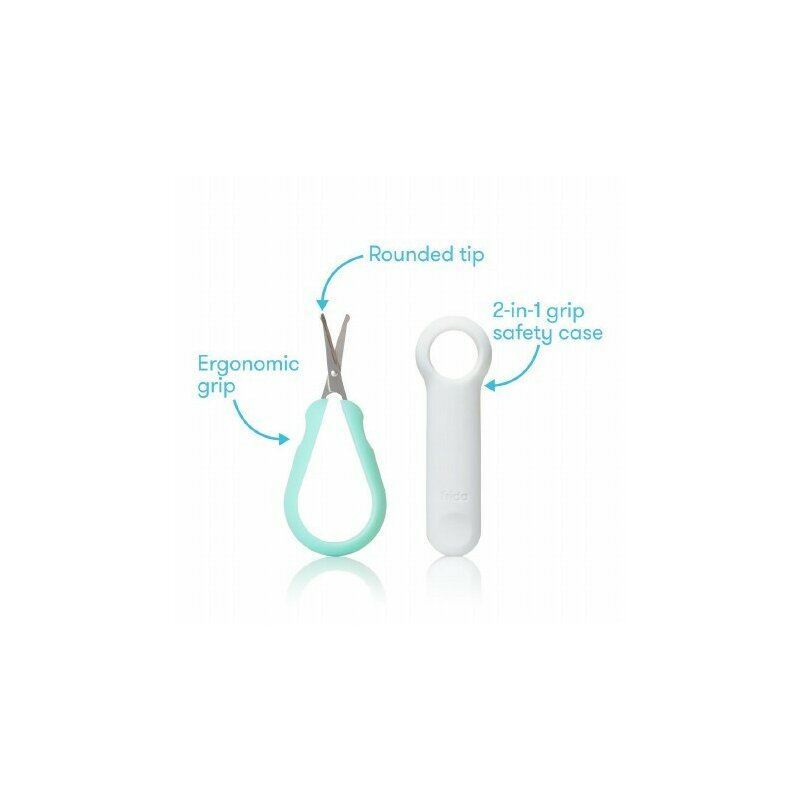 Foarfecuta pentru unghii , Fridababy, Easy Grip, Ergonomica, Cu varf rotunjit, Maner antialunecare, Cu husa de protectie, 0 luni+, Otel inoxidabil, Fara BPA, Verde/Turquoise [5]