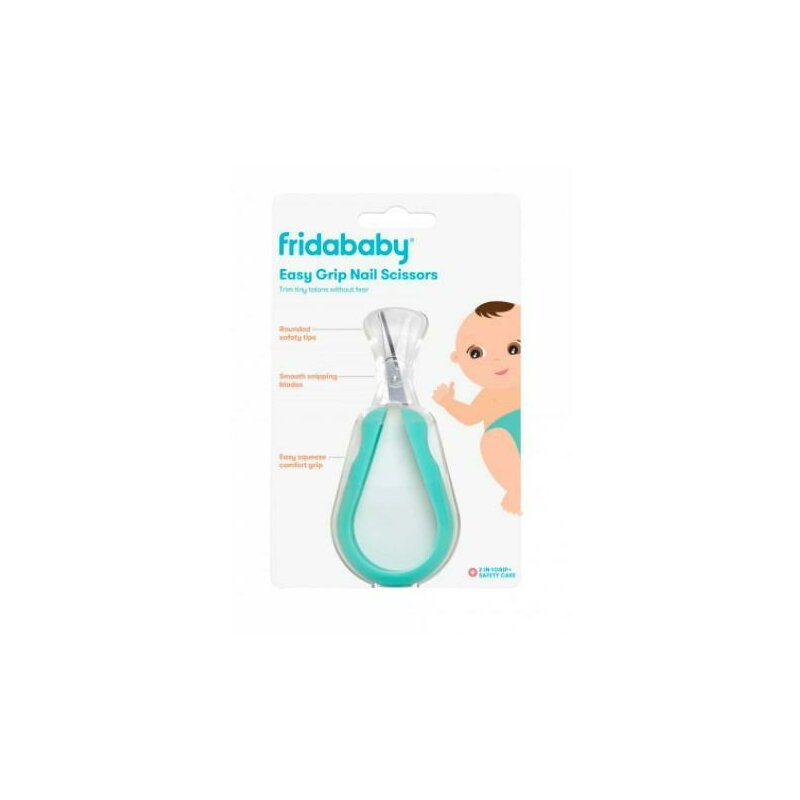 Foarfecuta pentru unghii , Fridababy, Easy Grip, Ergonomica, Cu varf rotunjit, Maner antialunecare, Cu husa de protectie, 0 luni+, Otel inoxidabil, Fara BPA, Verde/Turquoise [2]