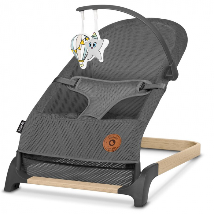 Fotoliu balansoar, Lionelo June AIR, Cu arcada cu jucarii, Ergonomic, Permite circulatia aerului, Balansare manuala, Pliabil, 0 luni+, Gri [1]
